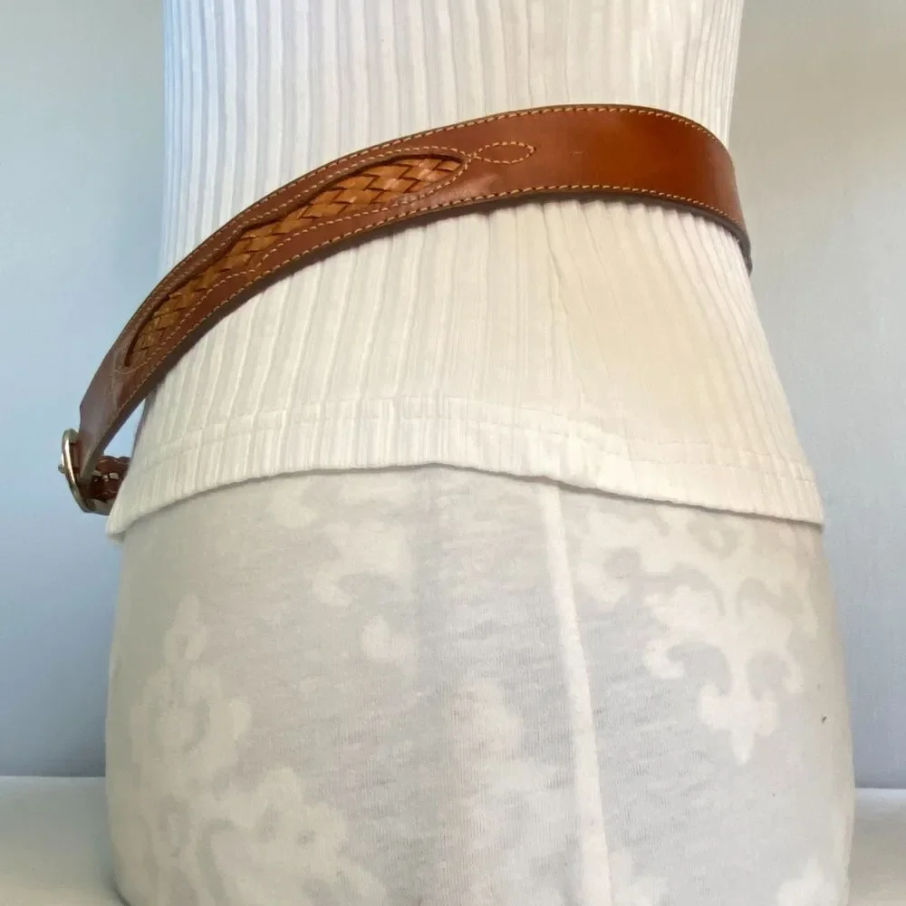 💎Leegin Western Belt Medium Waist USA Made Caramel Brown Leather Braided Inlay